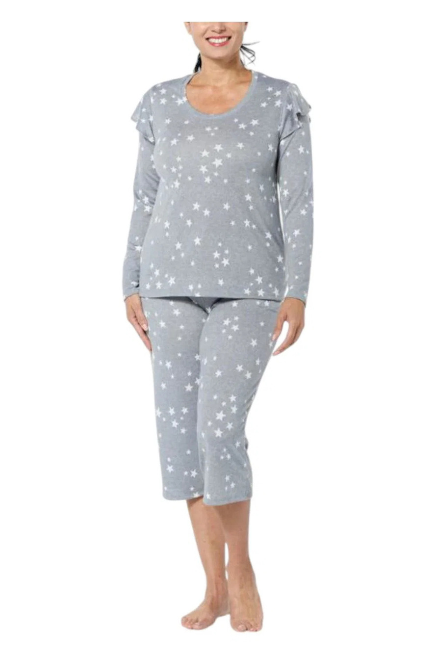 Comfort Code Women's 2-piece Knit PJ Set Gray Tossed Stars - Regular